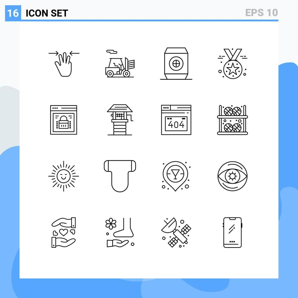 Set of 16 Modern UI Icons Symbols Signs for web lock page lock food information security star Editable Vector Design Elements