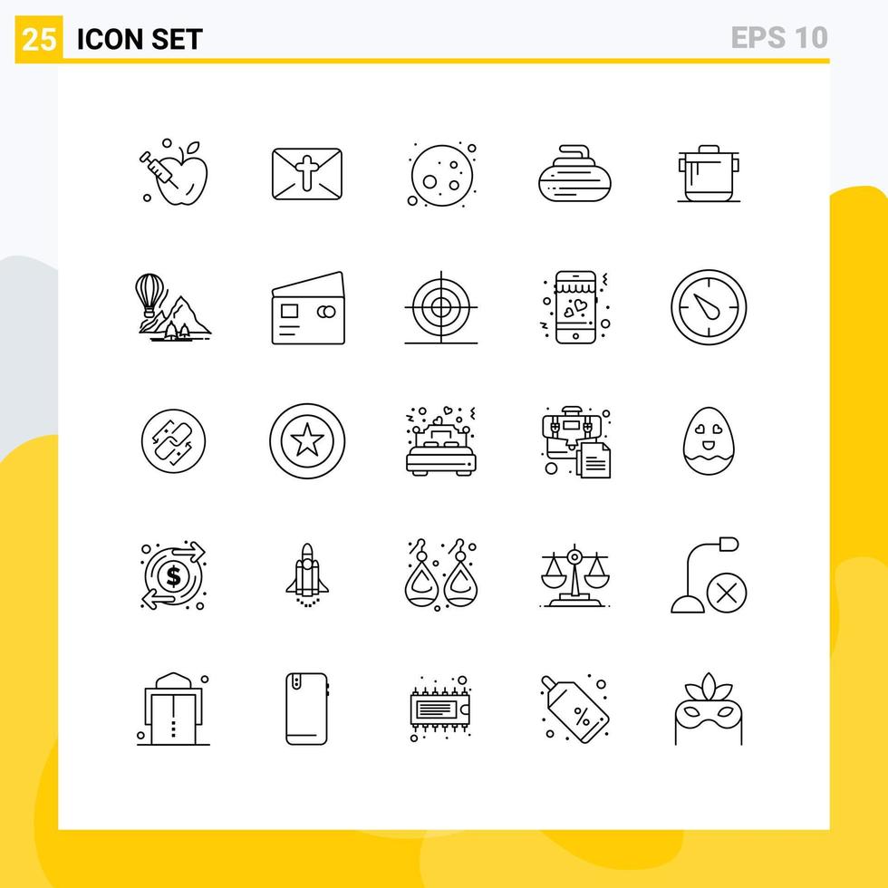 Mobile Interface Line Set of 25 Pictograms of cook kitchen moon cooker equipment Editable Vector Design Elements