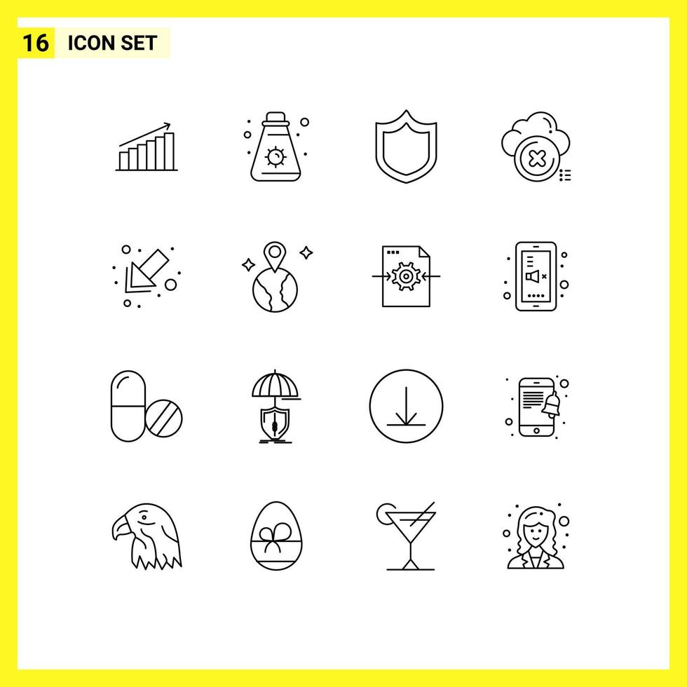 Stock Vector Icon Pack of 16 Line Signs and Symbols for cancel delete summer cloud protection Editable Vector Design Elements