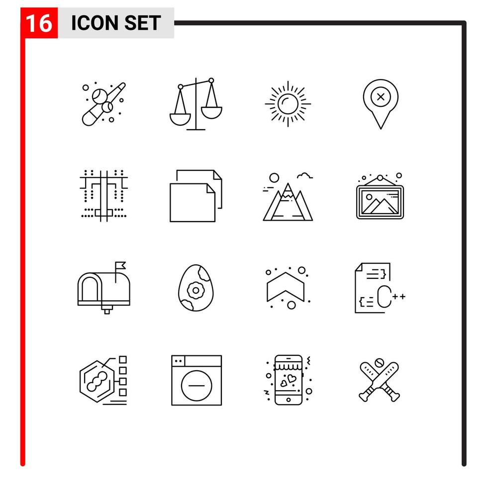 Universal Icon Symbols Group of 16 Modern Outlines of type creative landscape map pin Editable Vector Design Elements