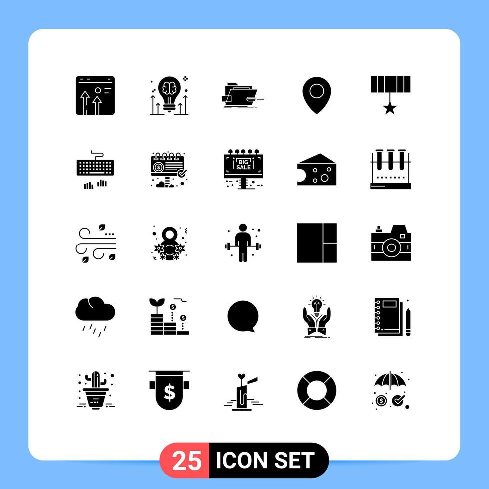 Mobile Interface Solid Glyph Set of 25 Pictograms of pin location idea technical skrewdriver Editable Vector Design Elements