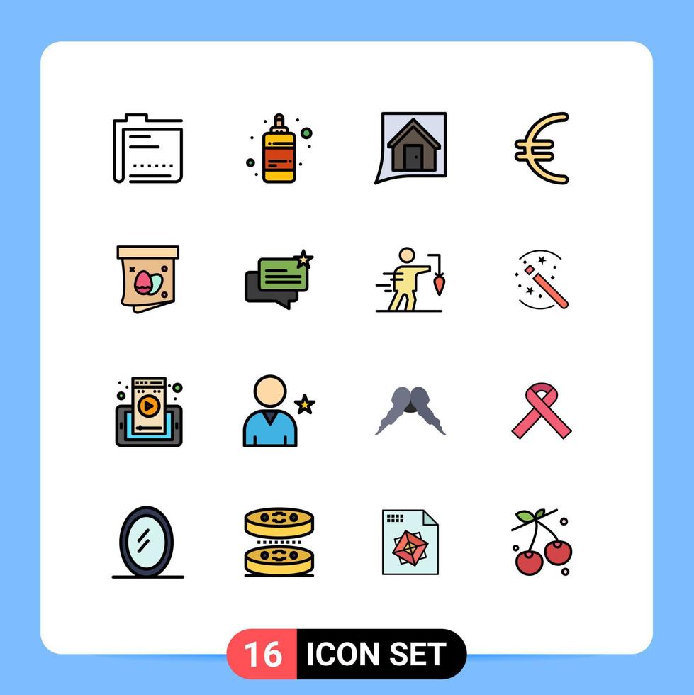 Pictogram Set of 16 Simple Flat Color Filled Lines of egg euro printing currency convo Editable Creative Vector Design Elements