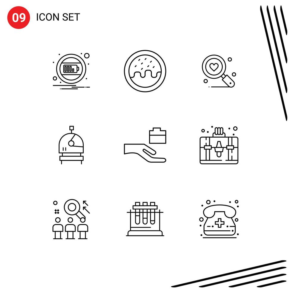 Pictogram Set of 9 Simple Outlines of handbag hand love folder helmet Editable Vector Design Elements