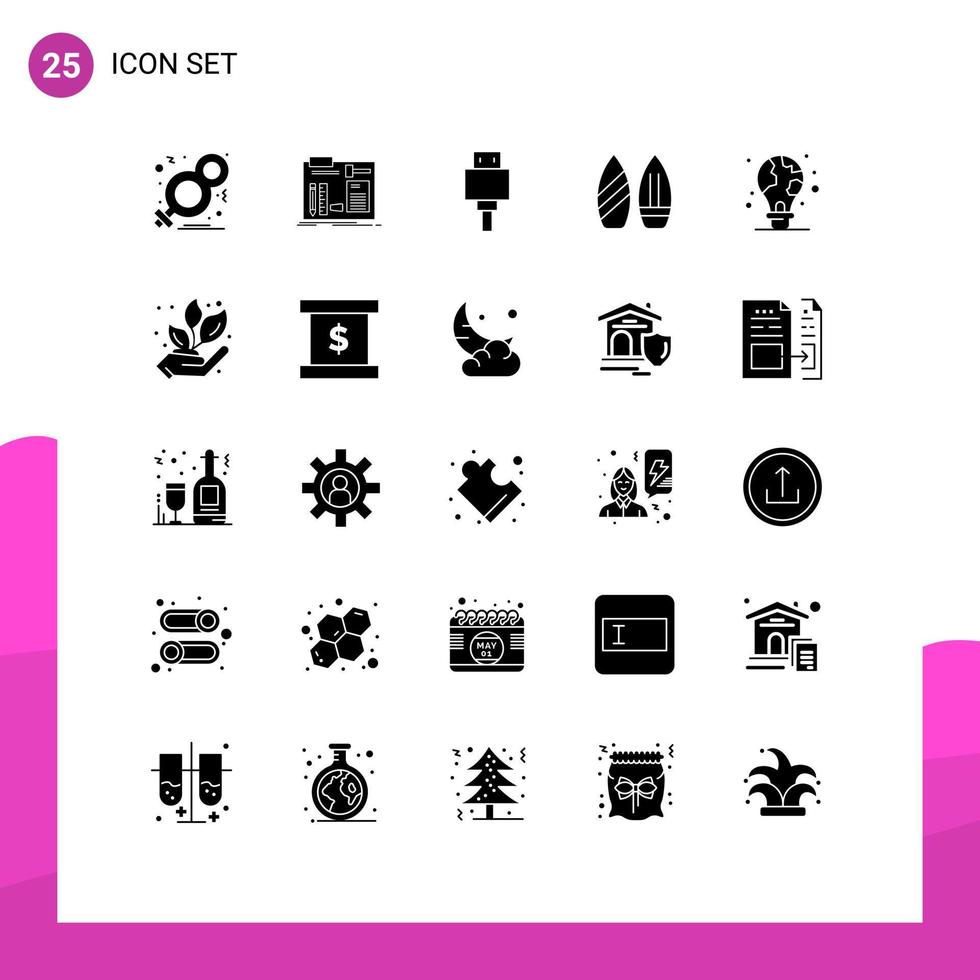 Group of 25 Solid Glyphs Signs and Symbols for winter snowboard engineer skate storage Editable Vector Design Elements