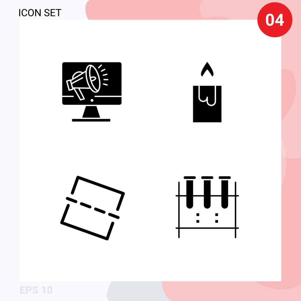 4 Solid Glyph concept for Websites Mobile and Apps speaker straighten speaker fire erlenmeyer flask Editable Vector Design Elements