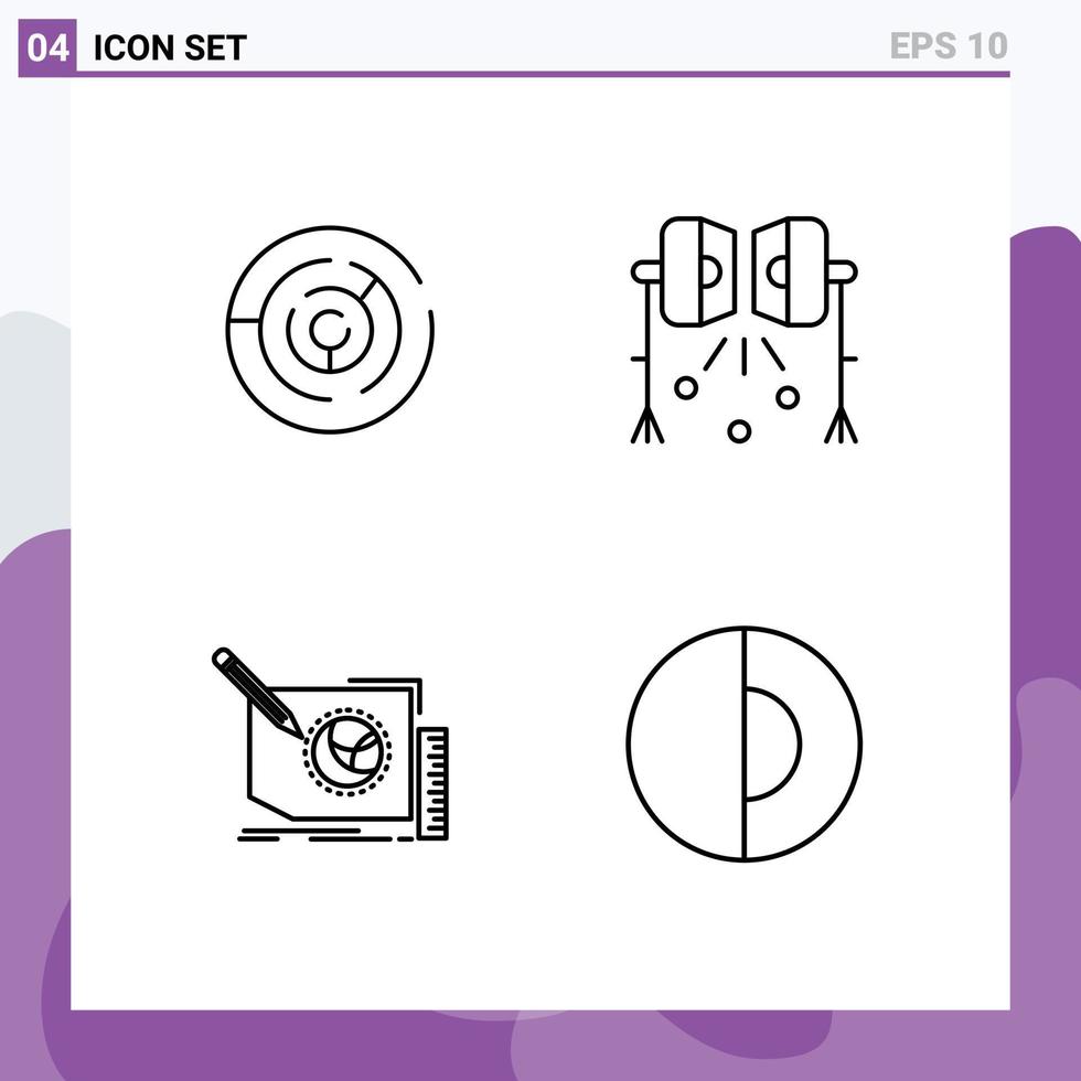 4 Universal Filledline Flat Colors Set for Web and Mobile Applications puzzle studio lights target lights design Editable Vector Design Elements