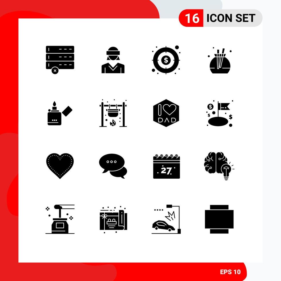 Modern Set of 16 Solid Glyphs and symbols such as smoking fire money scent fragrance Editable Vector Design Elements