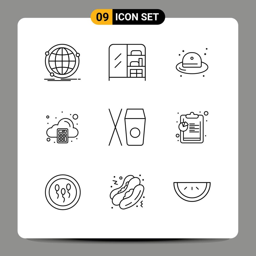 User Interface Pack of 9 Basic Outlines of chinese tax beach calculate accounting Editable Vector Design Elements