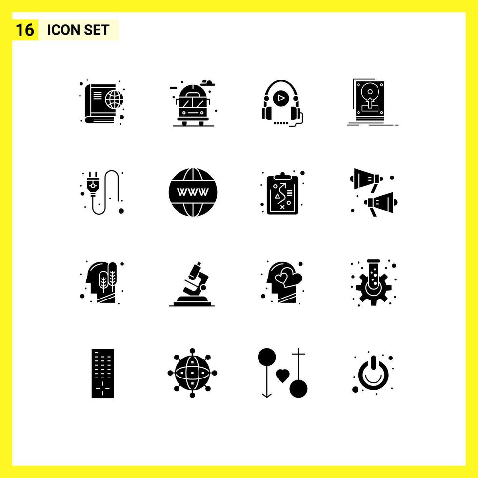 16 Universal Solid Glyphs Set for Web and Mobile Applications electric save language hdd install Editable Vector Design Elements