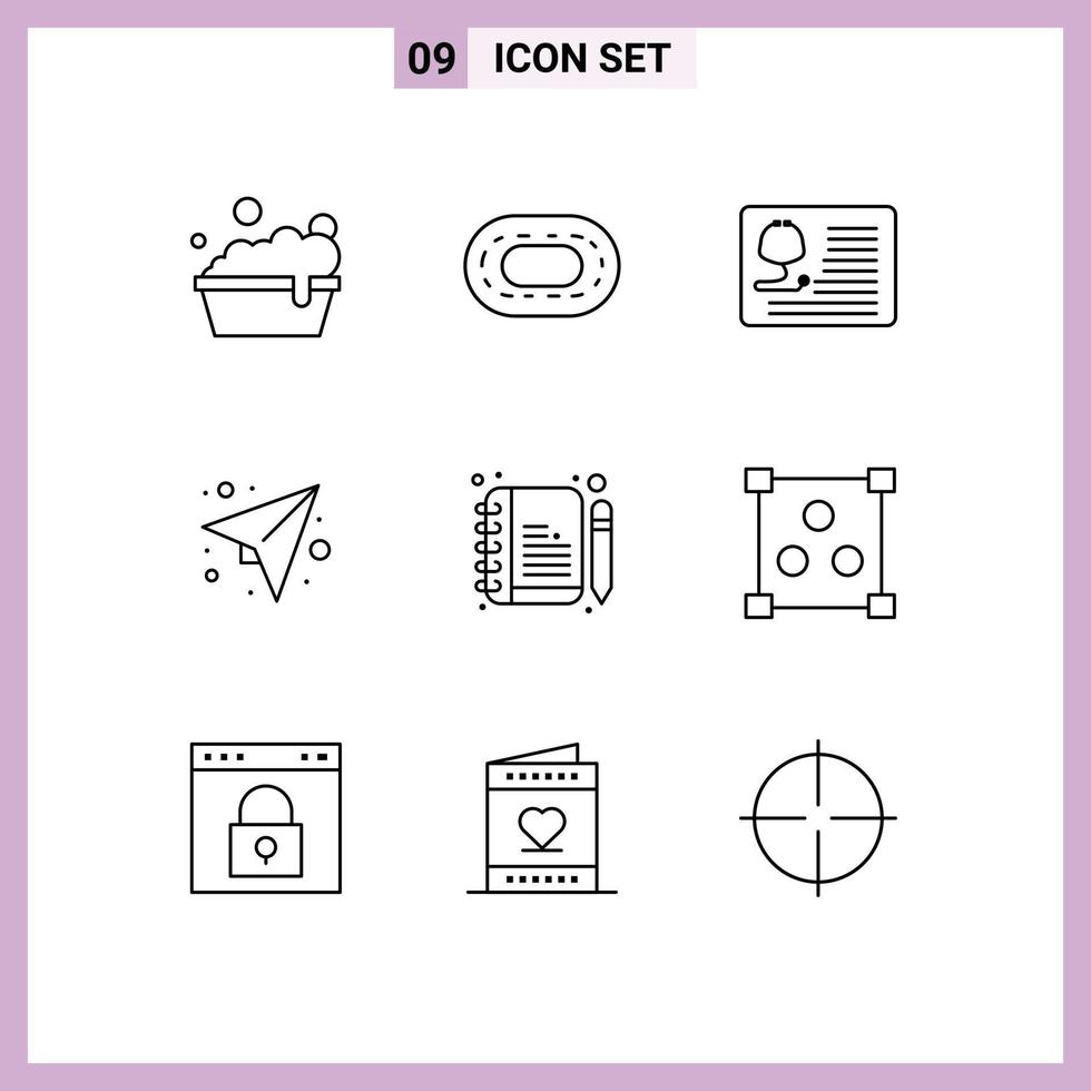 Pack of 9 Modern Outlines Signs and Symbols for Web Print Media such as edit comment cardiology send paper Editable Vector Design Elements