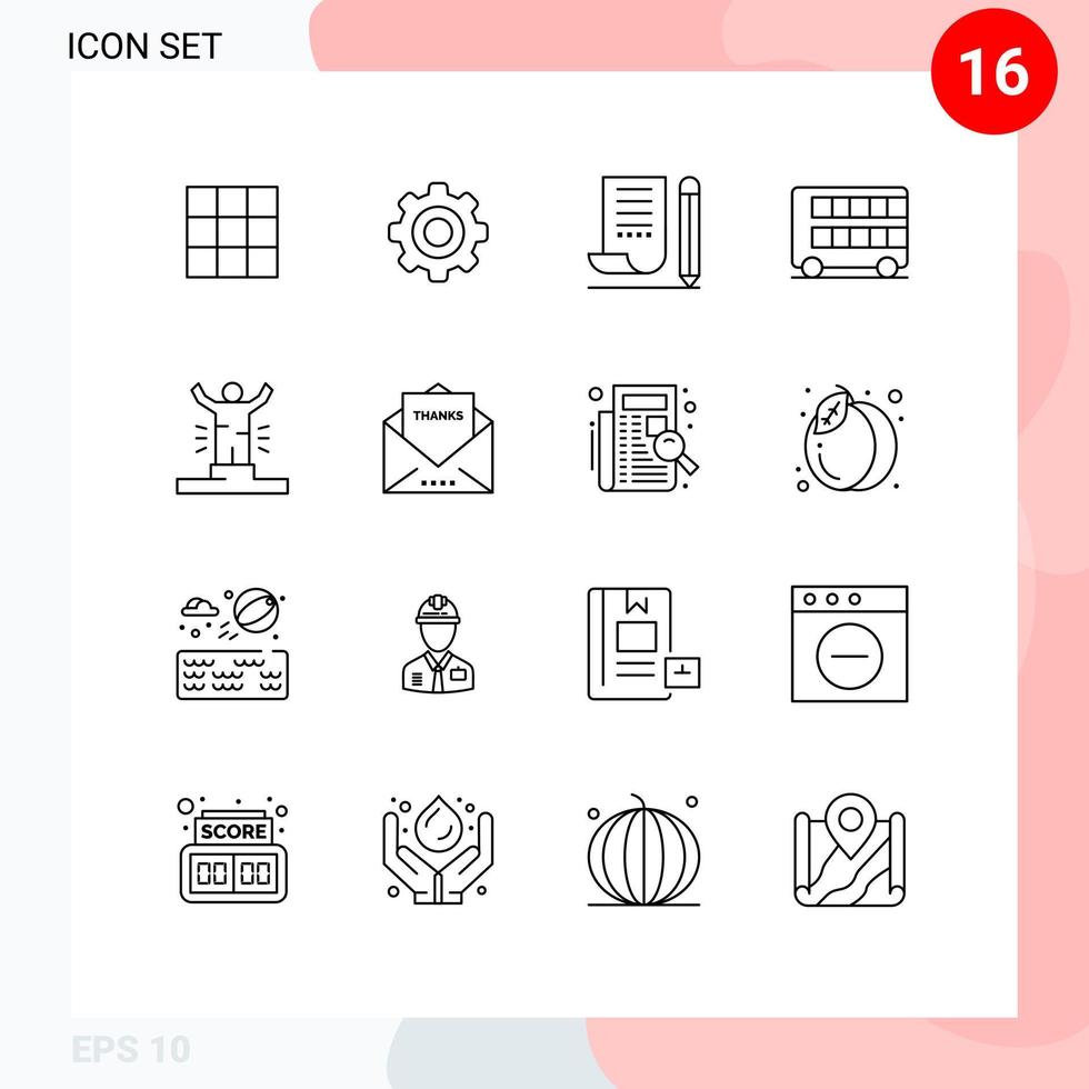 Modern Set of 16 Outlines Pictograph of achievement london note pad double bus Editable Vector Design Elements