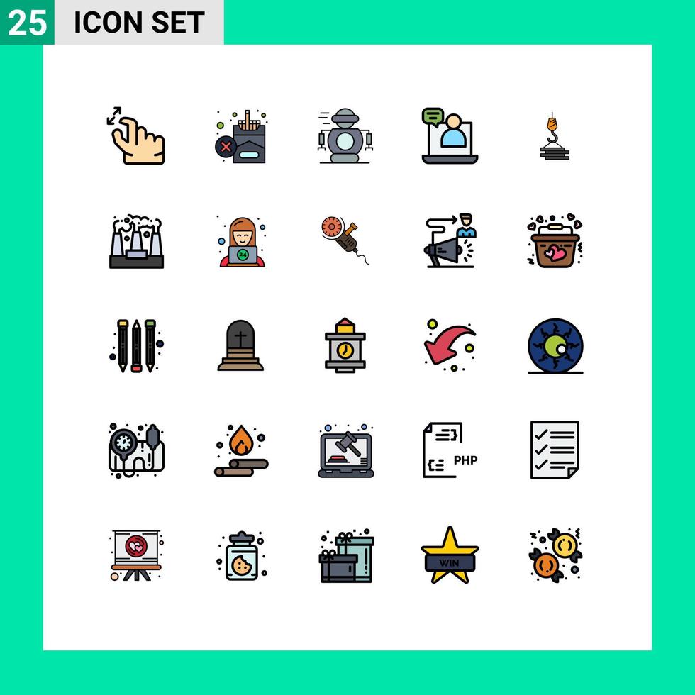 User Interface Pack of 25 Basic Filled line Flat Colors of building meeting human conversation business Editable Vector Design Elements