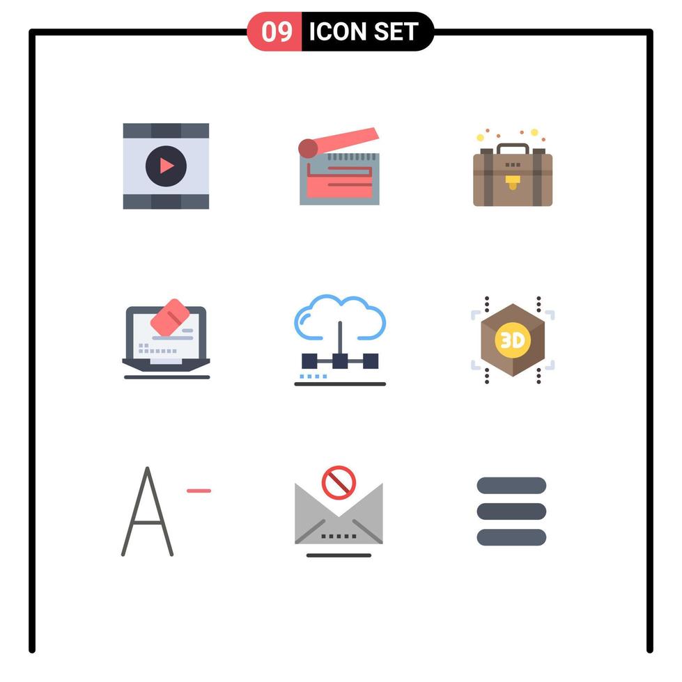 9 Flat Color concept for Websites Mobile and Apps cloud tool clapperboard data private Editable Vector Design Elements