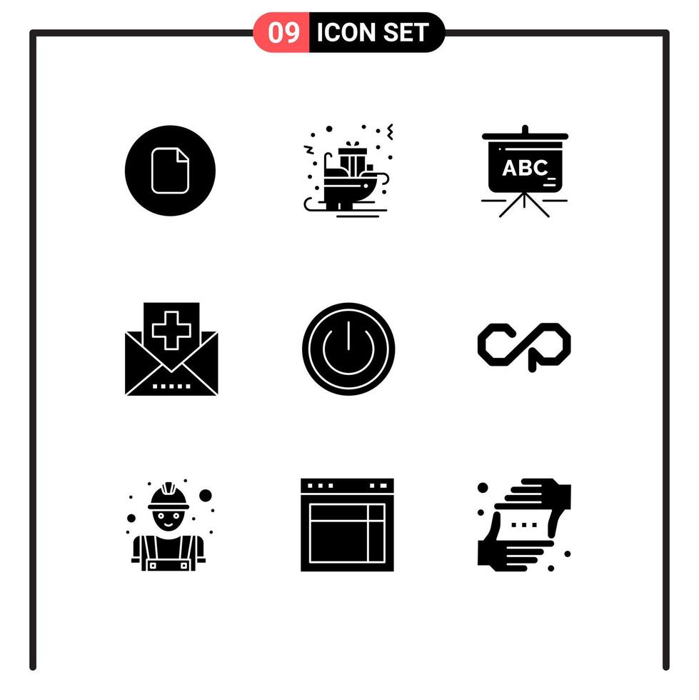 Set of 9 Modern UI Icons Symbols Signs for basic mail sledge health disease Editable Vector Design Elements