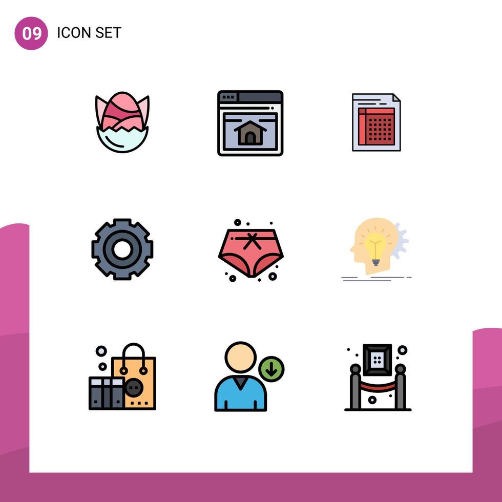 9 User Interface Filledline Flat Color Pack of modern Signs and Symbols of basic paper home page invoice file Editable Vector Design Elements