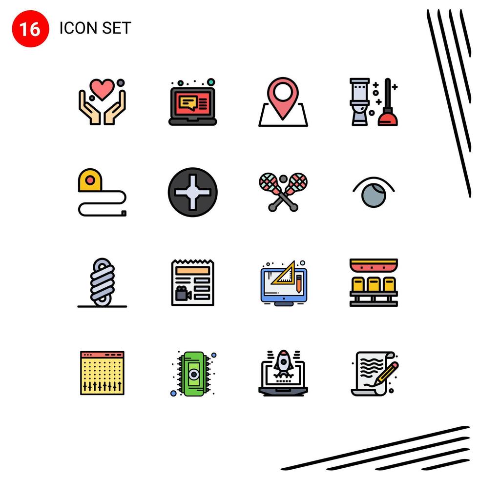 Flat Color Filled Line Pack of 16 Universal Symbols of scale construction location room clean Editable Creative Vector Design Elements