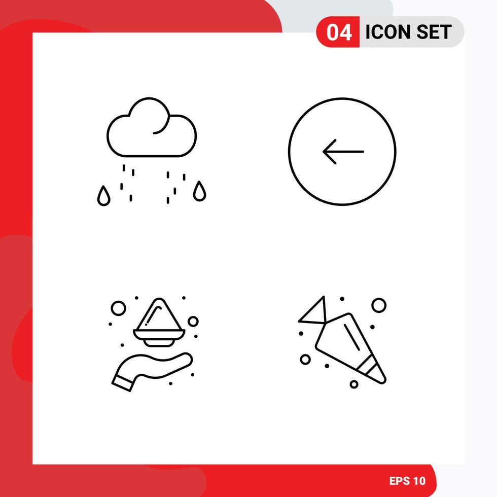Modern Set of 4 Filledline Flat Colors and symbols such as cloud hand rain multimedia plate Editable Vector Design Elements