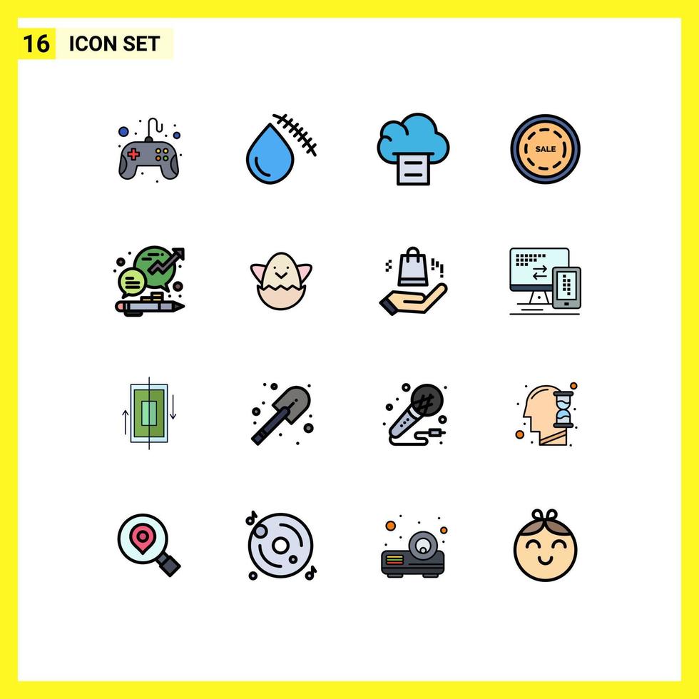 Modern Set of 16 Flat Color Filled Lines Pictograph of chat shopping wound shop commerce Editable Creative Vector Design Elements