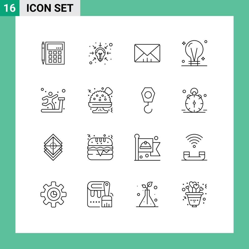 Set of 16 Vector Outlines on Grid for electric concept ideas bulb message Editable Vector Design Elements