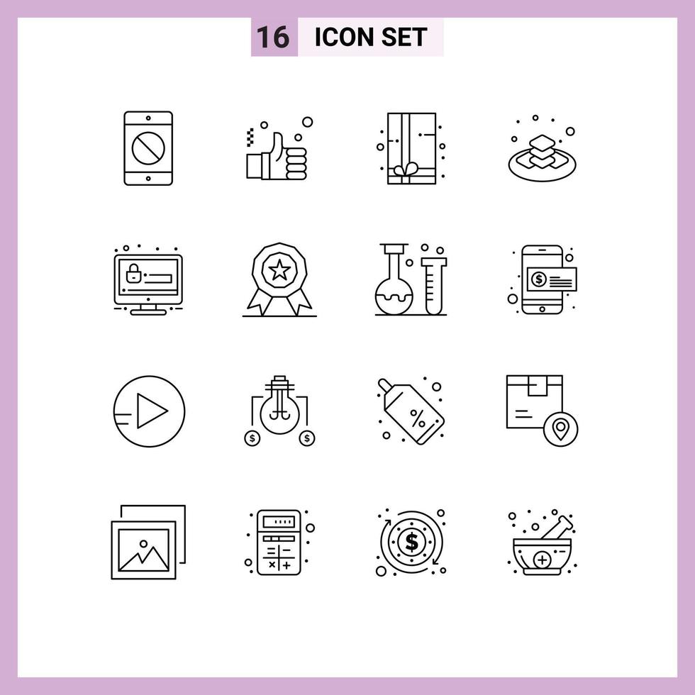 Modern Set of 16 Outlines Pictograph of password gift like plate gift box Editable Vector Design Elements