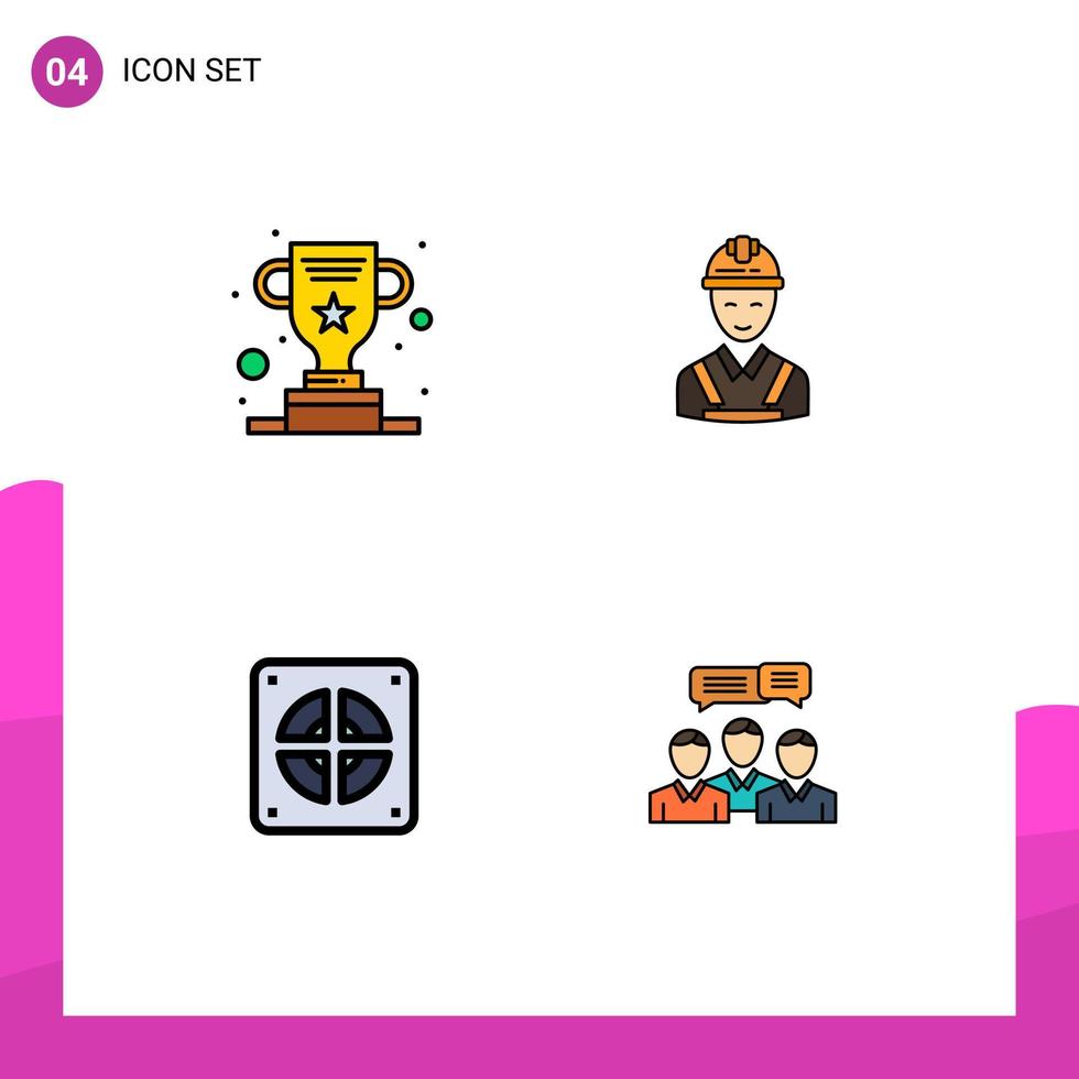 Set of 4 Modern UI Icons Symbols Signs for award extractor success carpenter plumber Editable Vector Design Elements