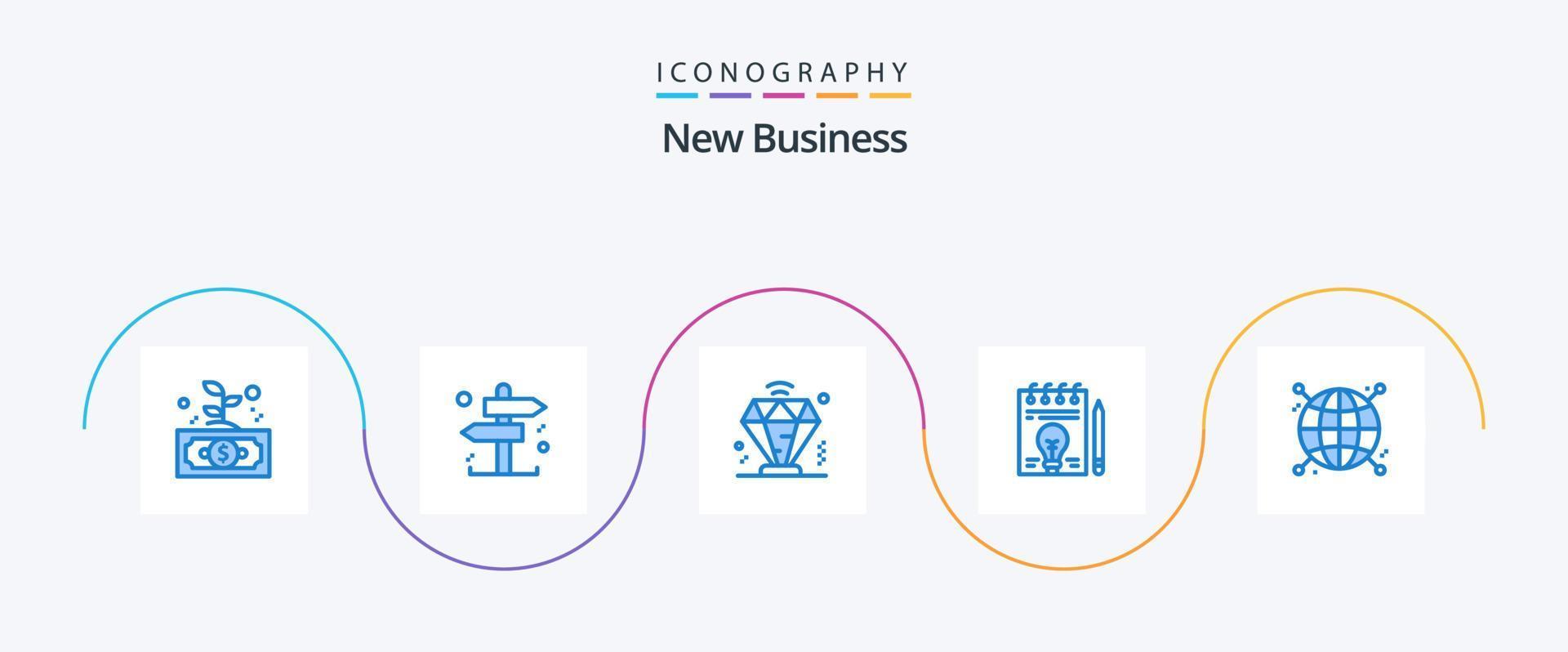 nuevo paquete de iconos azul empresarial 5 que incluye globo. conectado. negocio. lápiz. documento vector