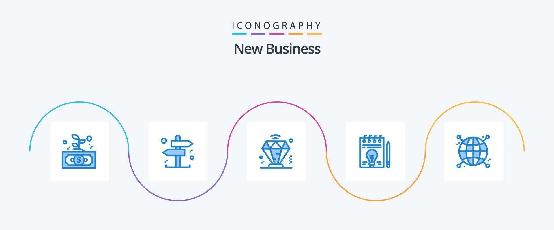 New Business Blue 5 Icon Pack Including globe. connected. business. pen. document vector