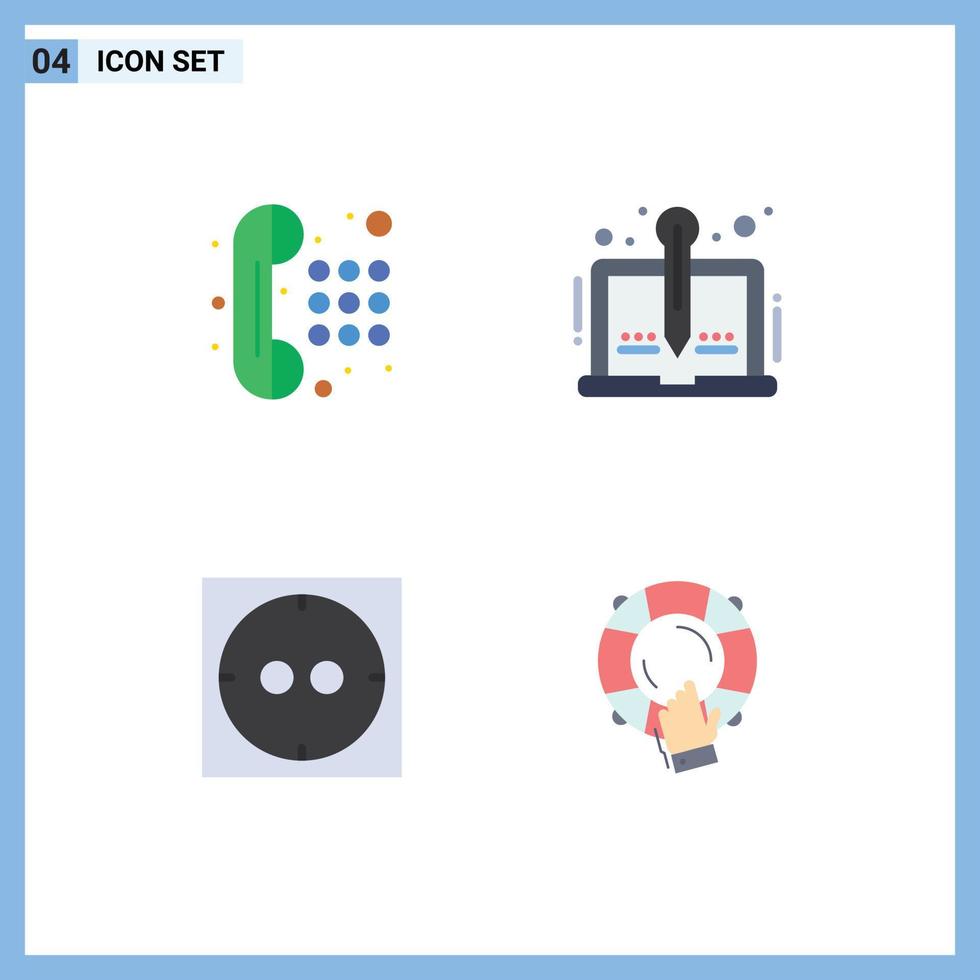 Modern Set of 4 Flat Icons Pictograph of communication electric dial pad story emergency Editable Vector Design Elements