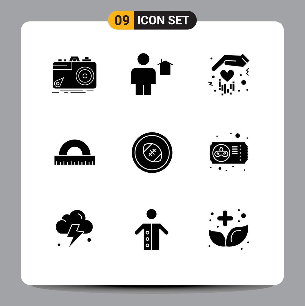 Set of 9 Vector Solid Glyphs on Grid for football education house drawing love Editable Vector Design Elements