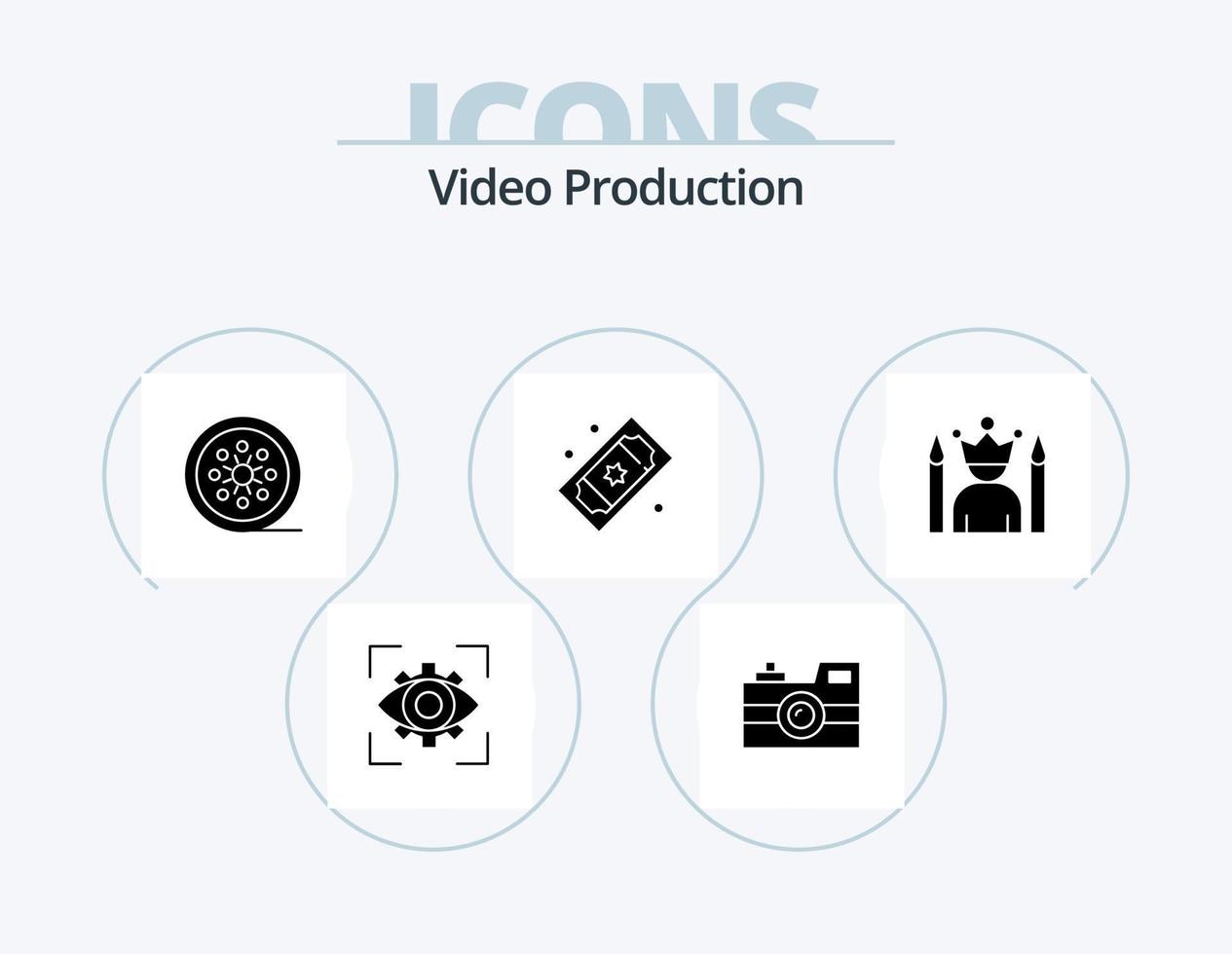 Video Production Glyph Icon Pack 5 Icon Design. movie tickets. cinema tickets. retro camera. vintage reel. movie reel vector