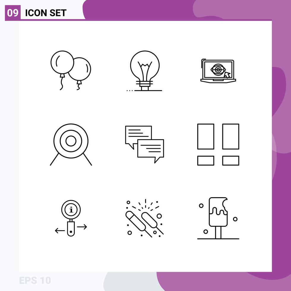9 Universal Outline Signs Symbols of bubble message monitor sms sport Editable Vector Design Elements
