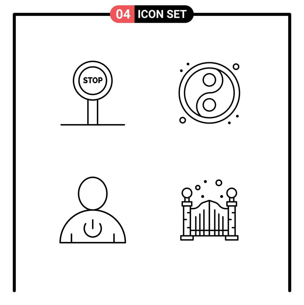Set of 4 Modern UI Icons Symbols Signs for board human yin yang avatar city Editable Vector Design Elements