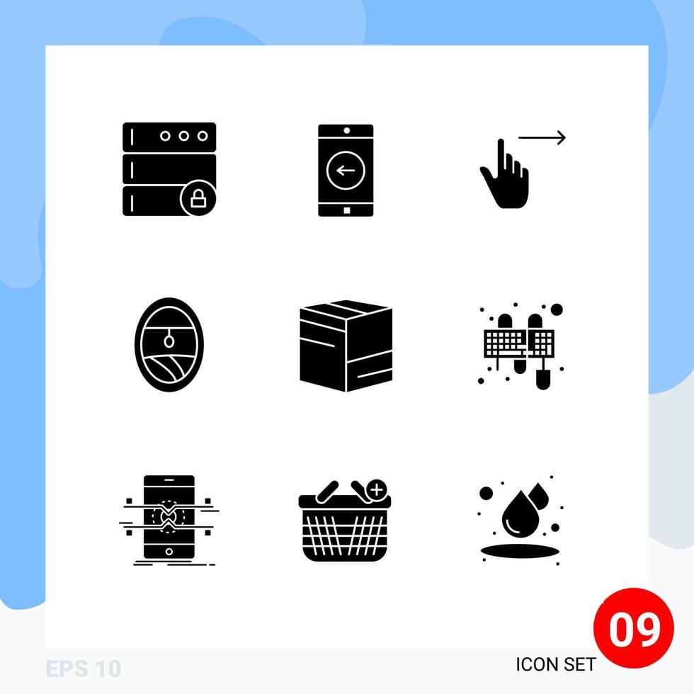 Modern Set of 9 Solid Glyphs Pictograph of delivery box gestures window plane Editable Vector Design Elements