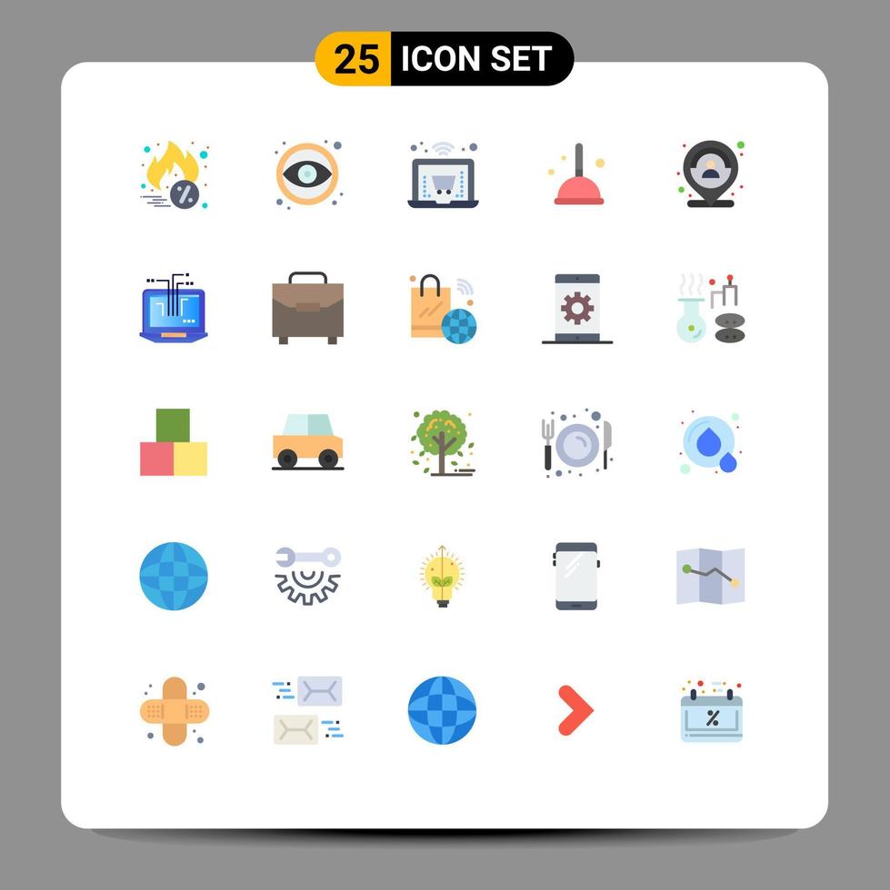 User Interface Pack of 25 Basic Flat Colors of marker location shopping customer mop Editable Vector Design Elements