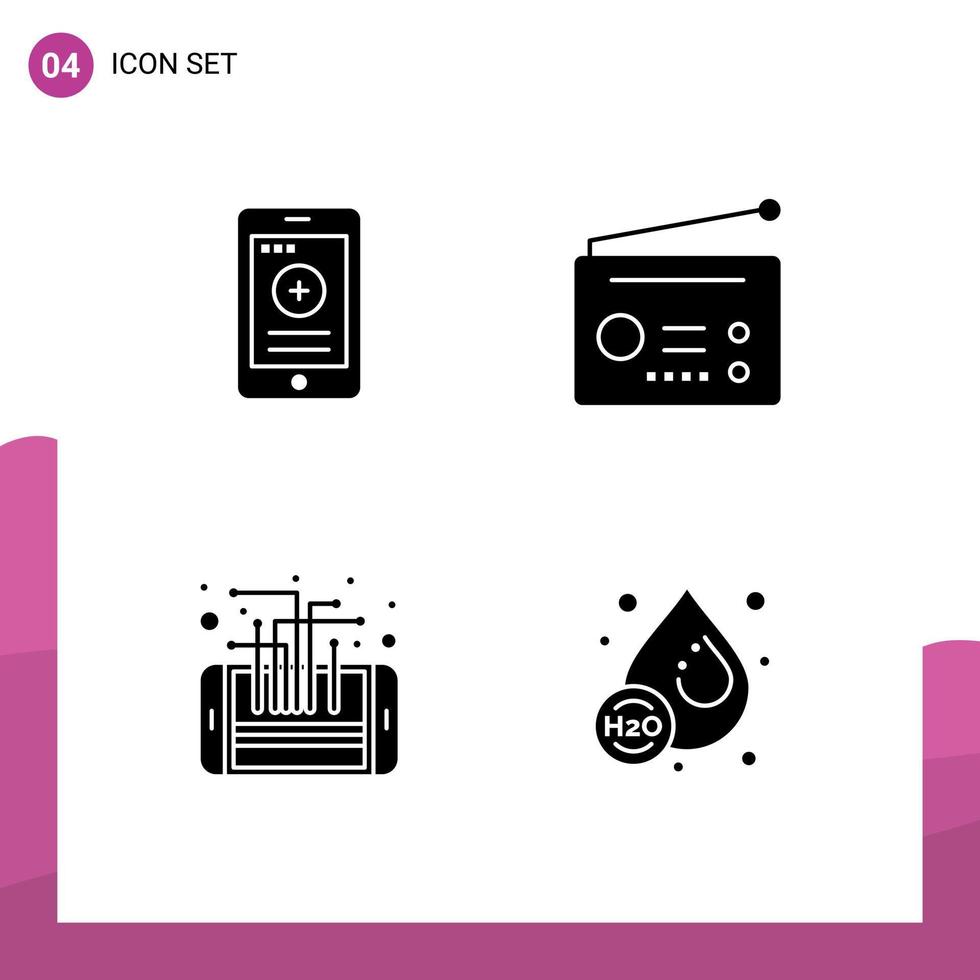 Editable Vector Line Pack of 4 Simple Solid Glyphs of medical mobile hospital radio processor Editable Vector Design Elements