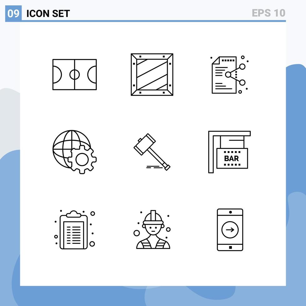 Universal Icon Symbols Group of 9 Modern Outlines of auction internet share globe online Editable Vector Design Elements