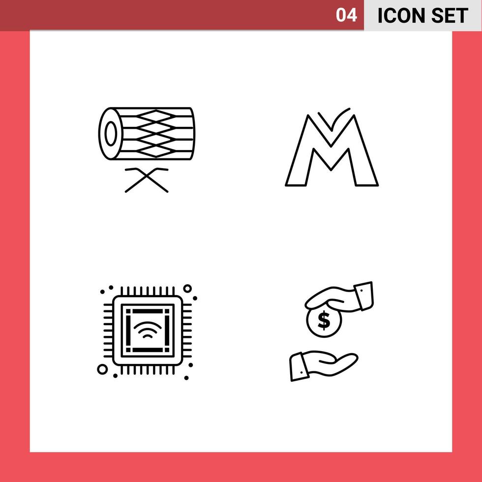 Set of 4 Modern UI Icons Symbols Signs for drum chip parade coin future Editable Vector Design Elements