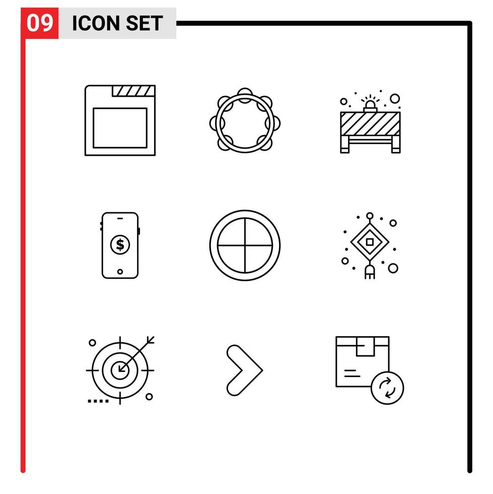 conjunto de esquema de interfaz móvil de 9 pictogramas de elementos de diseño de vector editables de comercio electrónico de compras de tablero en línea de puerta