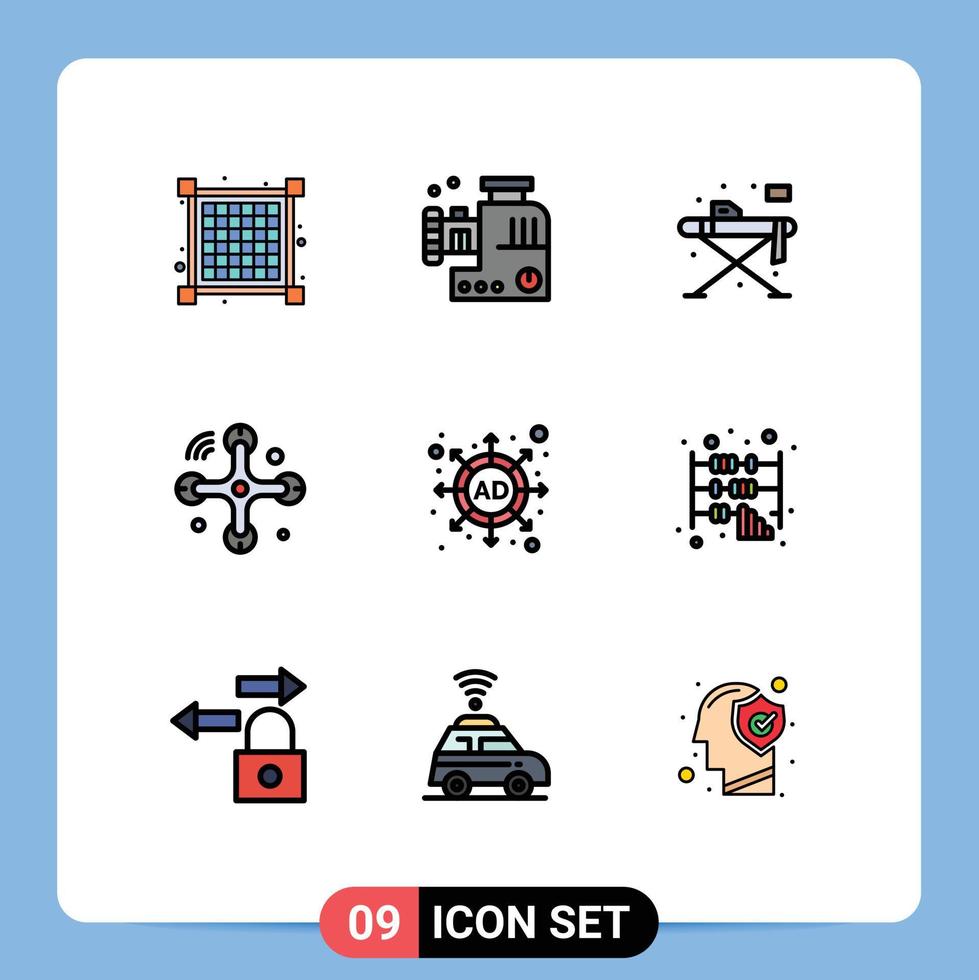 Mobile Interface Filledline Flat Color Set of 9 Pictograms of strategy ad living internet of things connections Editable Vector Design Elements