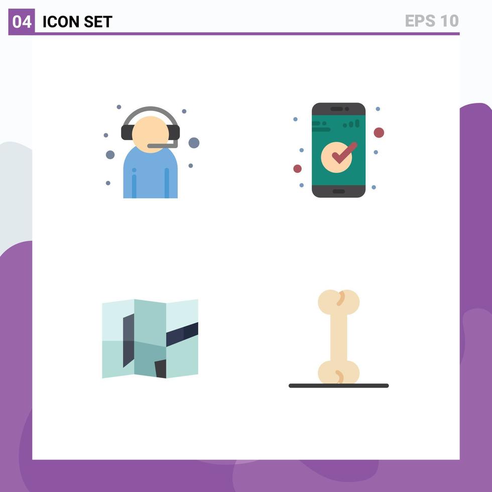 Editable Vector Line Pack of 4 Simple Flat Icons of assistant location customer support check place Editable Vector Design Elements