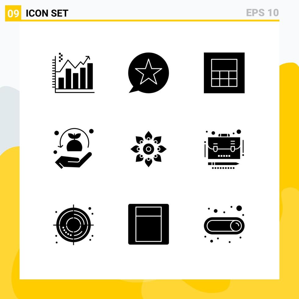 Pack of 9 Modern Solid Glyphs Signs and Symbols for Web Print Media such as decorate safe multimedia plant insurance Editable Vector Design Elements