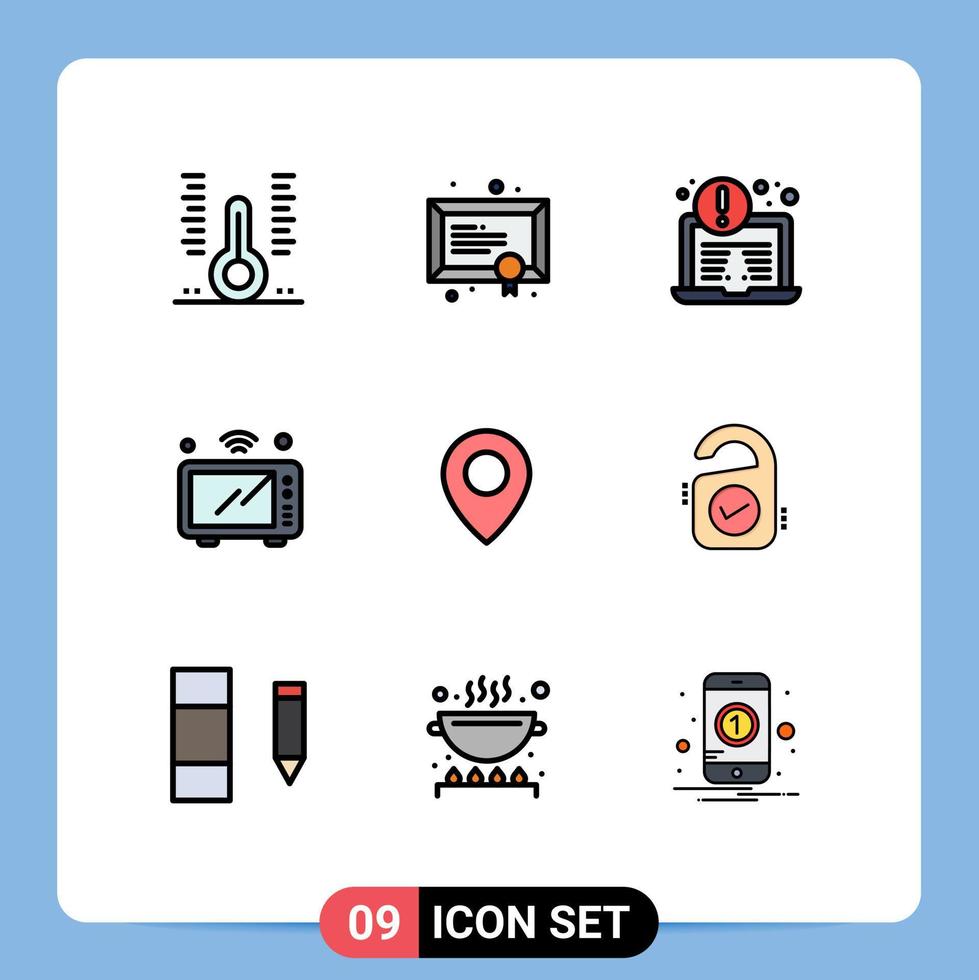 Pictogram Set of 9 Simple Filledline Flat Colors of twitter oven study microwave internet Editable Vector Design Elements