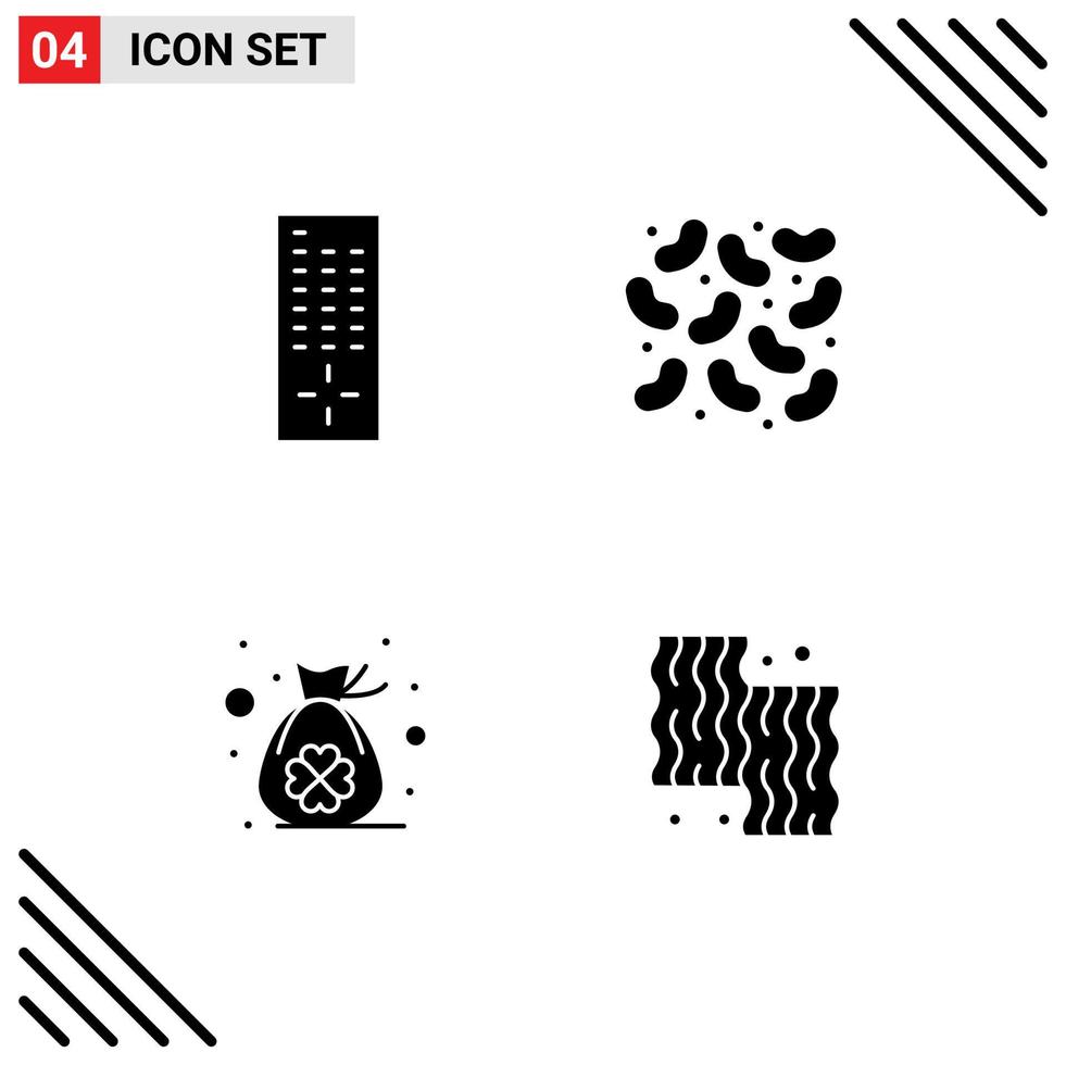 4 User Interface Solid Glyph Pack of modern Signs and Symbols of control luck bacteria bag beef Editable Vector Design Elements