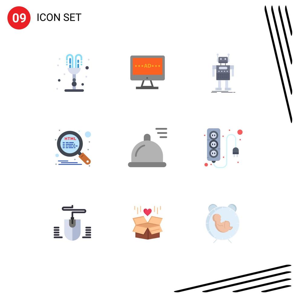 Set of 9 Commercial Flat Colors pack for seo optimization lcd html bot Editable Vector Design Elements