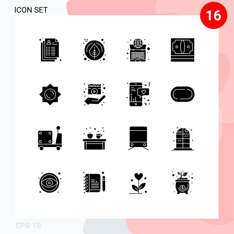 Universal Icon Symbols Group of 16 Modern Solid Glyphs of sun money globe finance business Editable Vector Design Elements