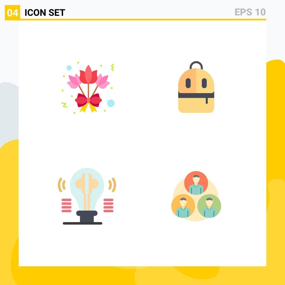 Editable Vector Line Pack of 4 Simple Flat Icons of bouquet content bag read imagination Editable Vector Design Elements