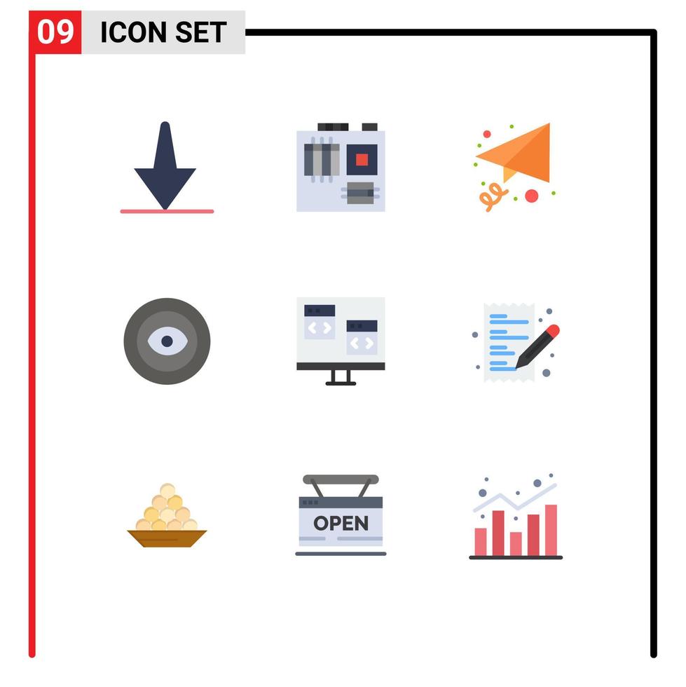 Group of 9 Flat Colors Signs and Symbols for development computer send coding wreath Editable Vector Design Elements
