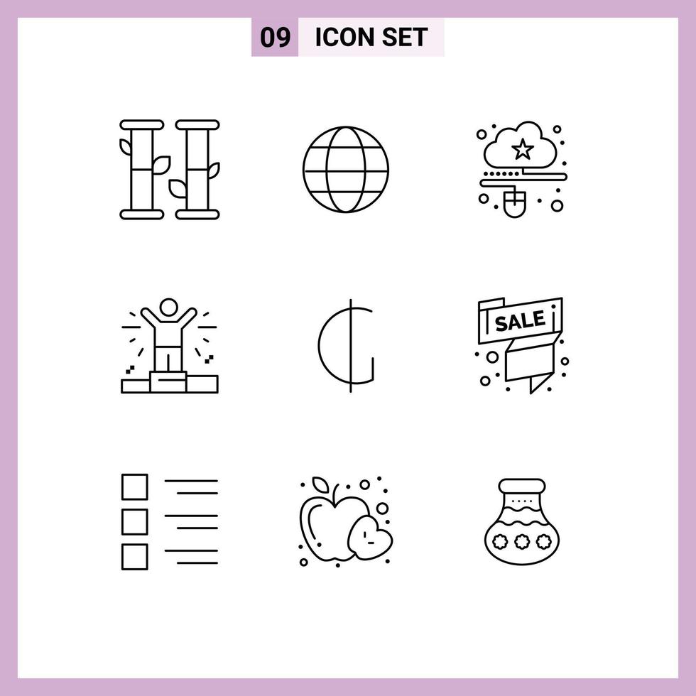 Set of 9 Commercial Outlines pack for paraguayan guarani data currency man Editable Vector Design Elements