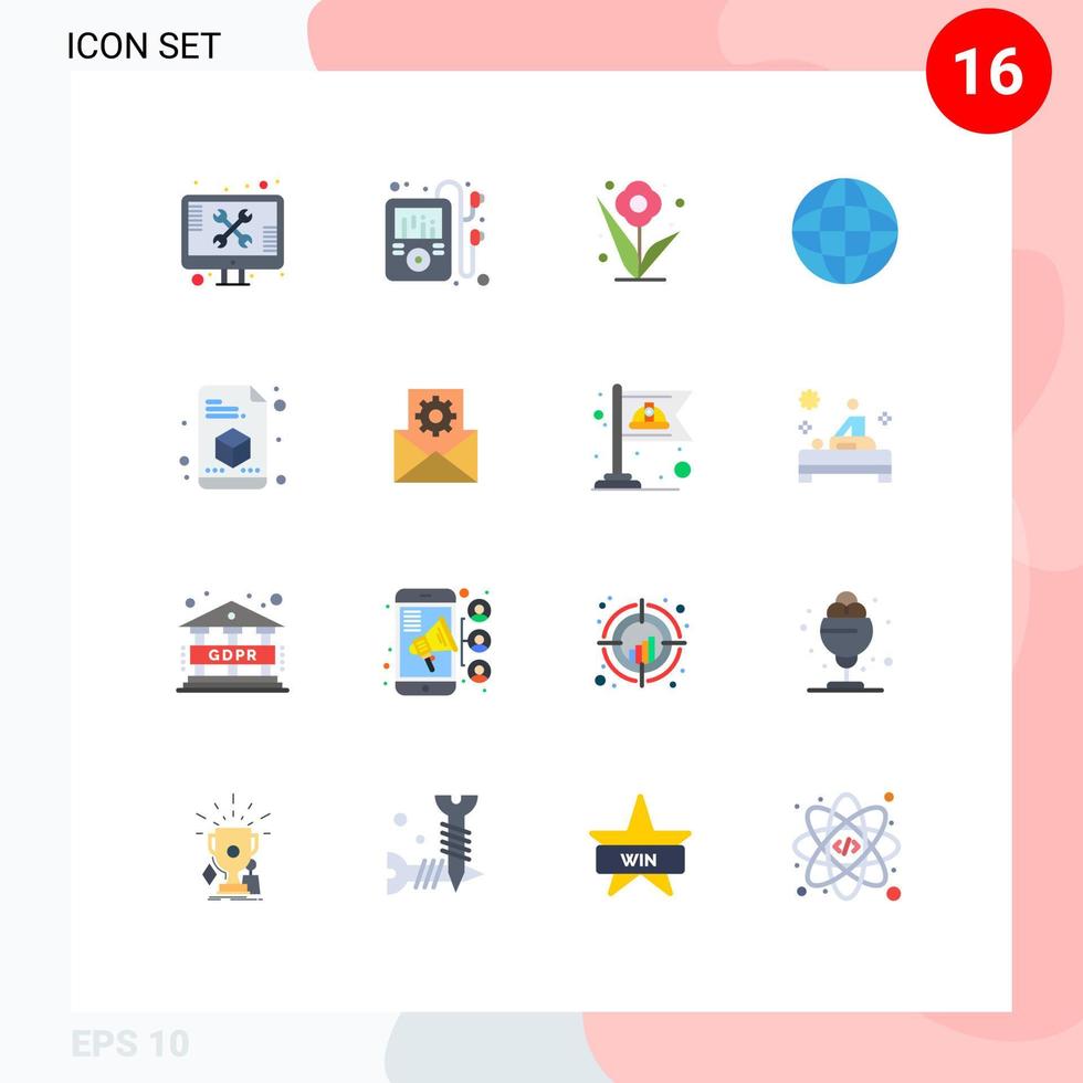 16 iconos creativos signos y símbolos modernos de flor de impresora de página en todo el mundo paquete editable de elementos creativos de diseño de vectores