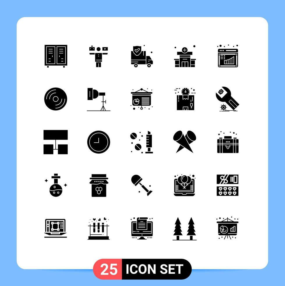 Modern Set of 25 Solid Glyphs Pictograph of business medical work hospital van Editable Vector Design Elements